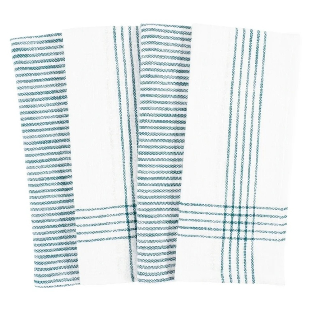 Striped White and Green Kitchen Towels